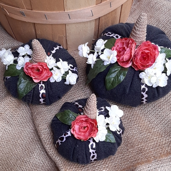 handmade by me Other - 3 Handmade Denim and Burlap Leopard Pumpkin's
